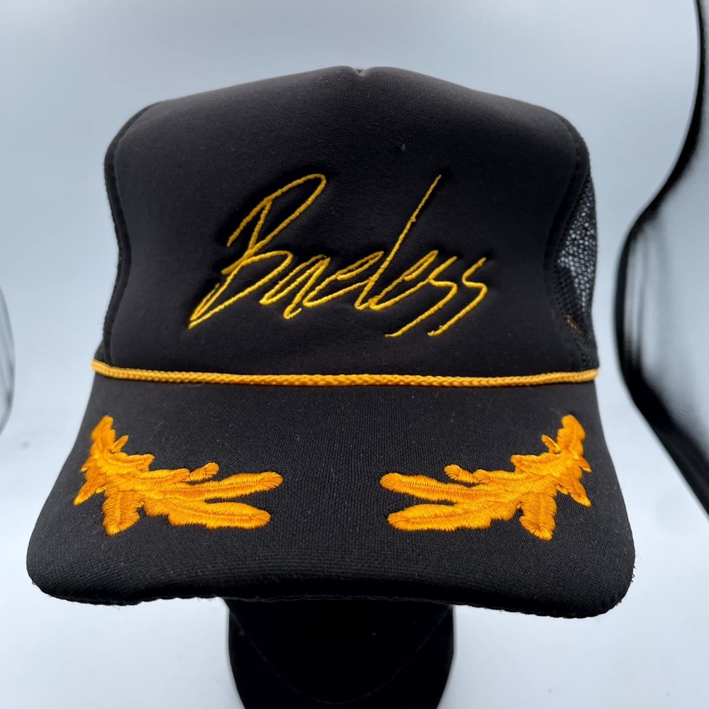 Otto Baeless Trucker Cap Mens OS Black Gold Leaf Captain Logo Snapback Hat